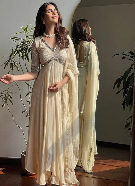 Ssc 615 Faux Georgette Embroidery Chikankari Work Gown With Dupatta Collections
